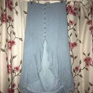 Blue high waisted button up skirt hi/low